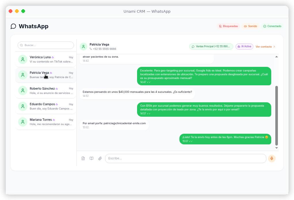 WhatsApp Business Integration - Unami CRM